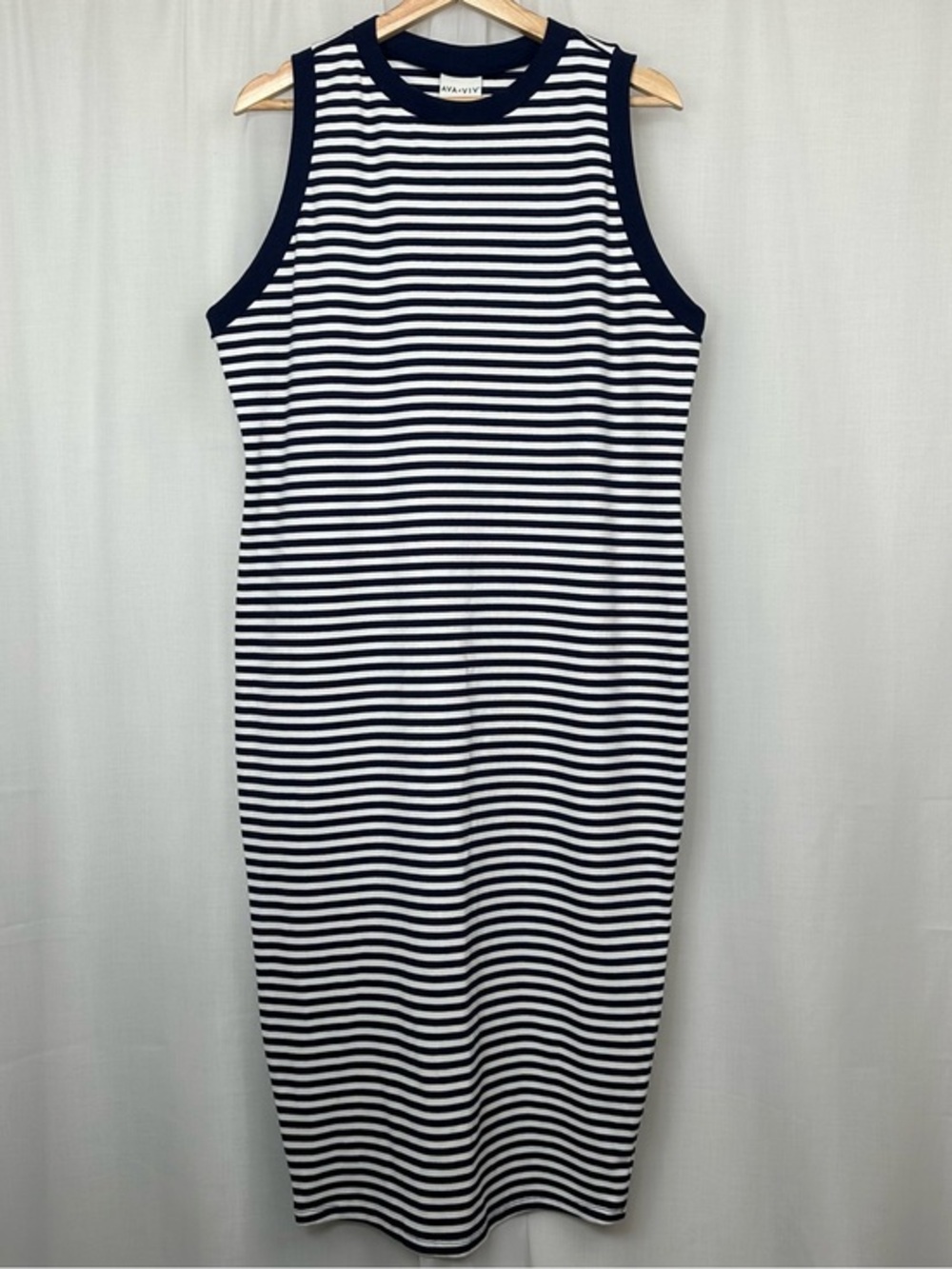 Ava & Viv Navy Stripe Heavyweight Ribbed Knit Midi Bodycon Dress Plus Size 1X 18